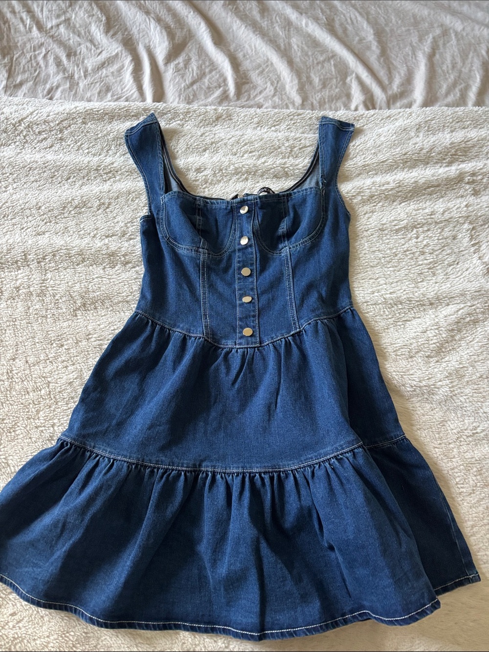 Fashion Nova Dark Blue Denim Button-Front Sundress M